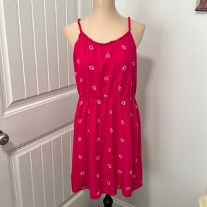 PINK AND WHITE SUNDRESS WITH TWISTED ROPE STRAPS AND ELASTIC WAIST SIZE LARGE